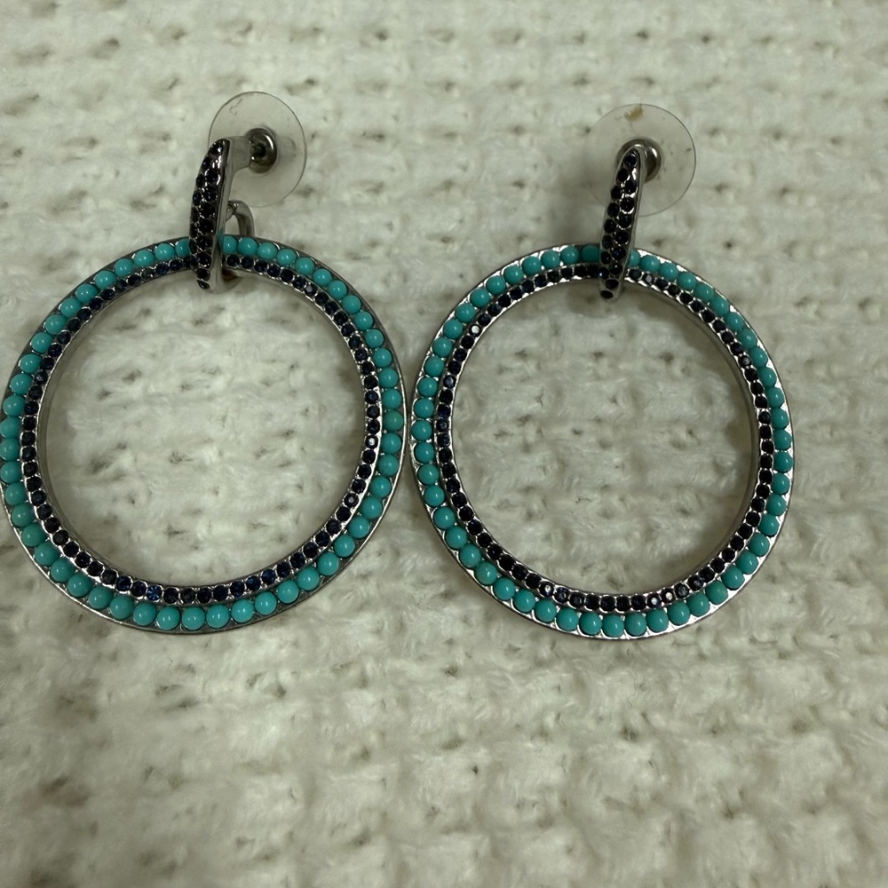 Park Lane. Turquoise and Navy Pavé Hoop Earrings - Women Jewelry